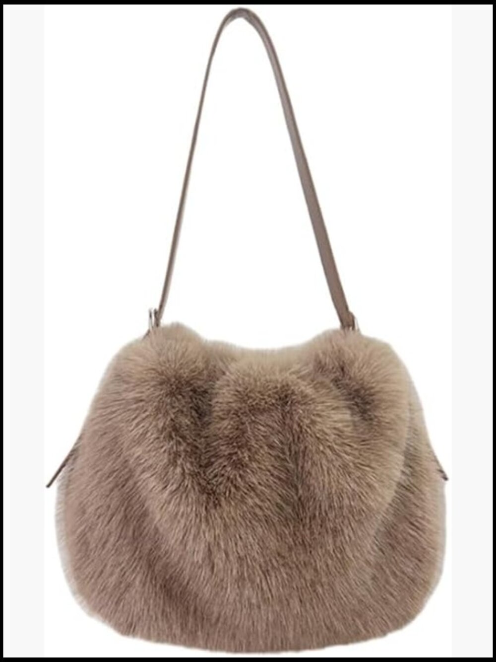 Soft Faux Fur Hobo Bag Adjustable Strap Shoulder Purse Plush Furry Handbag